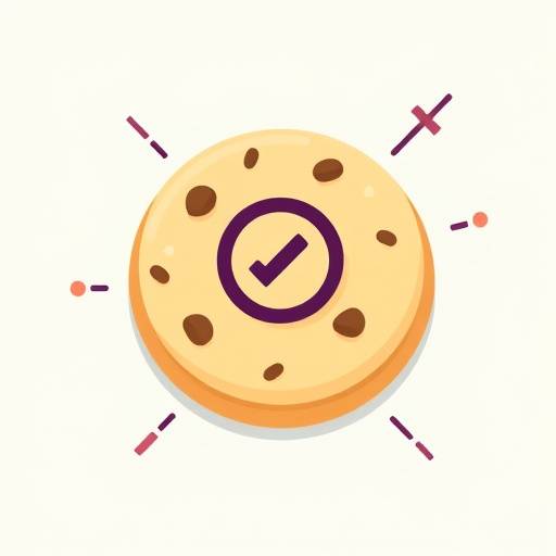 Illustration of a cookie with digital tracking symbols.
